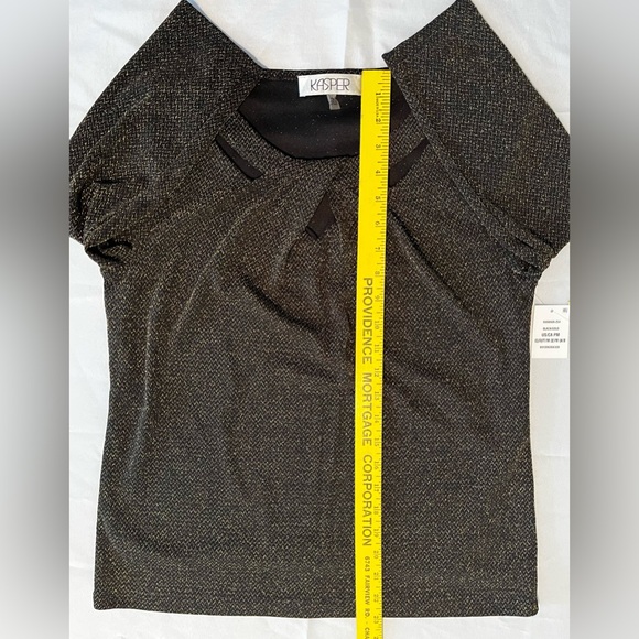 NWT Kasper Metallic Shimmer Black & Gold Petite Twist Neck Knit Top Size Med PM - Picture 7 of 15